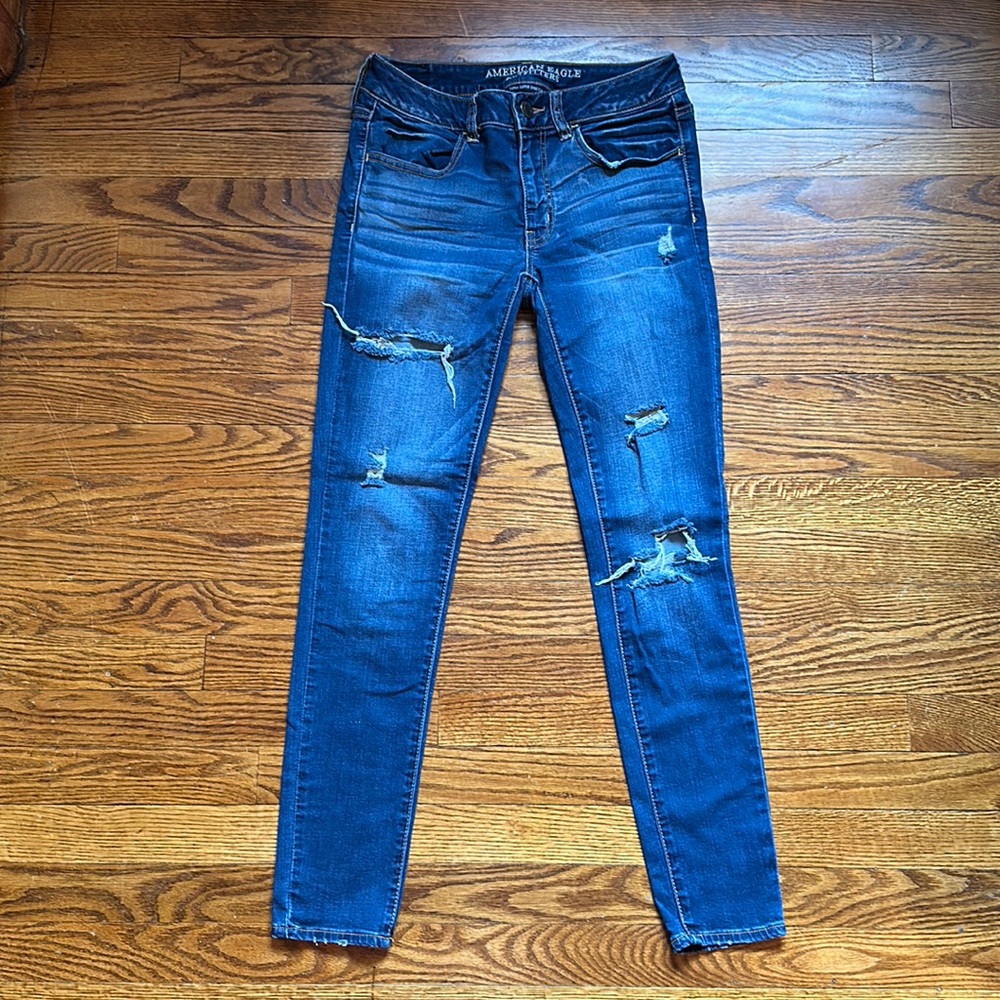 American Eagle Dark Wash Ripped Skinny Jeans